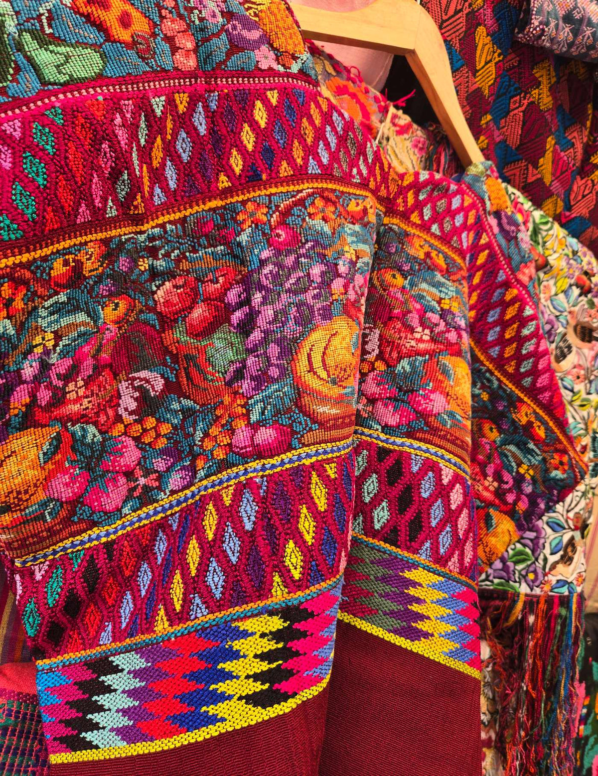 Red with Fruit and Geometrics Comalapa Huipil #10-217