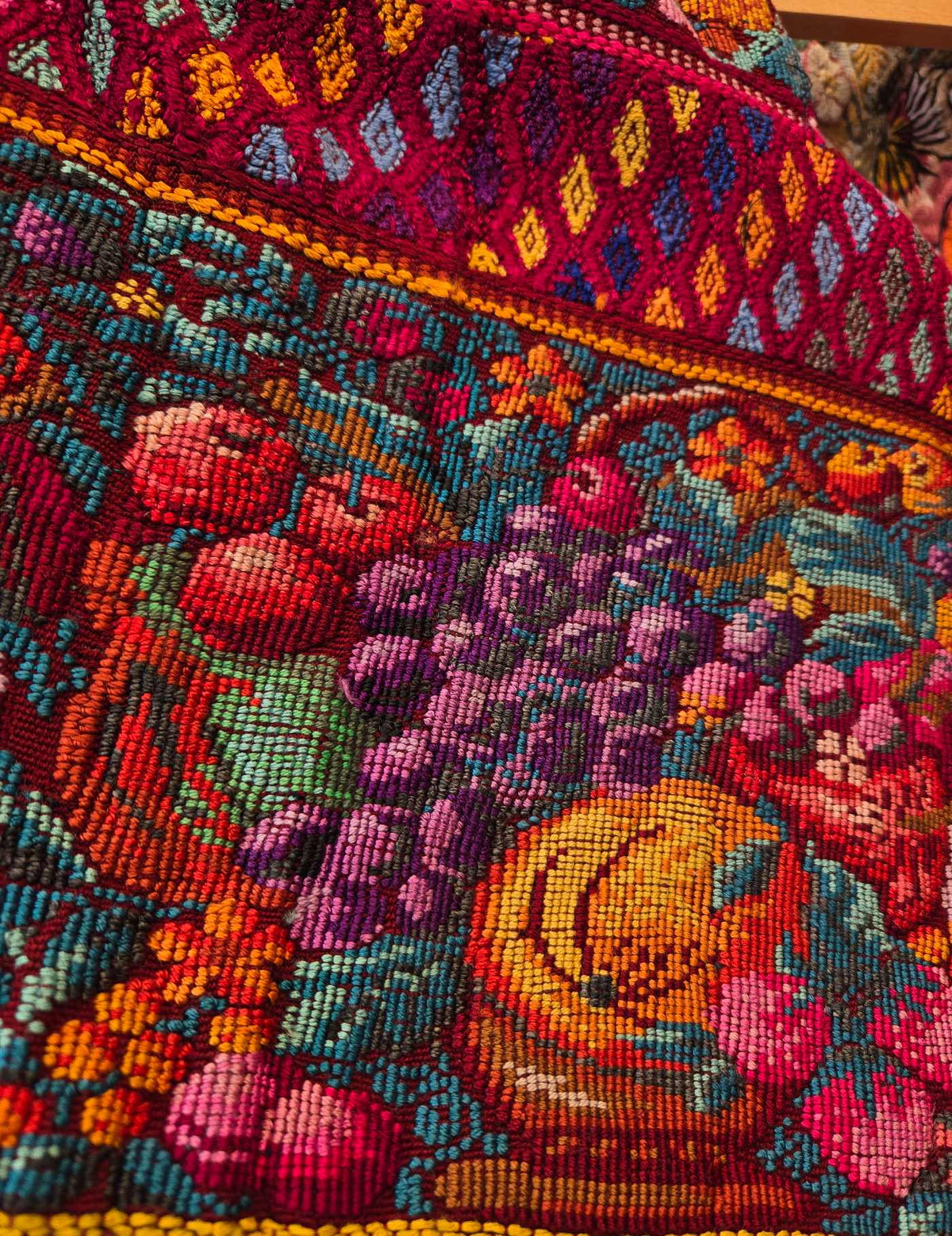 Red with Fruit and Geometrics Comalapa Huipil #10-217