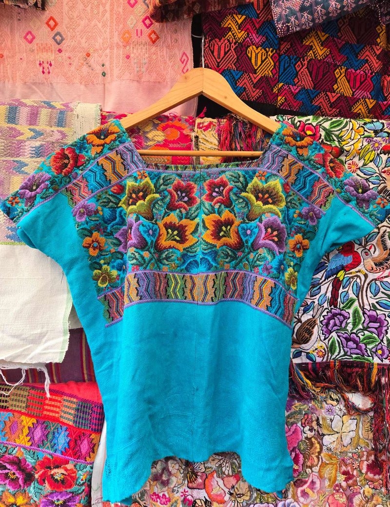 Turquoise Floral Comalapa Huipil #10-226