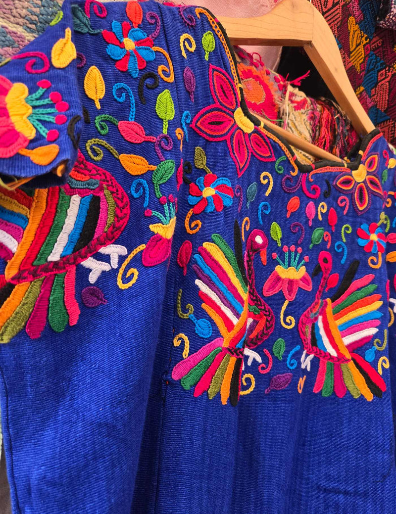 Electric Blue with peacocks Chichicastenango Huipil #10-227