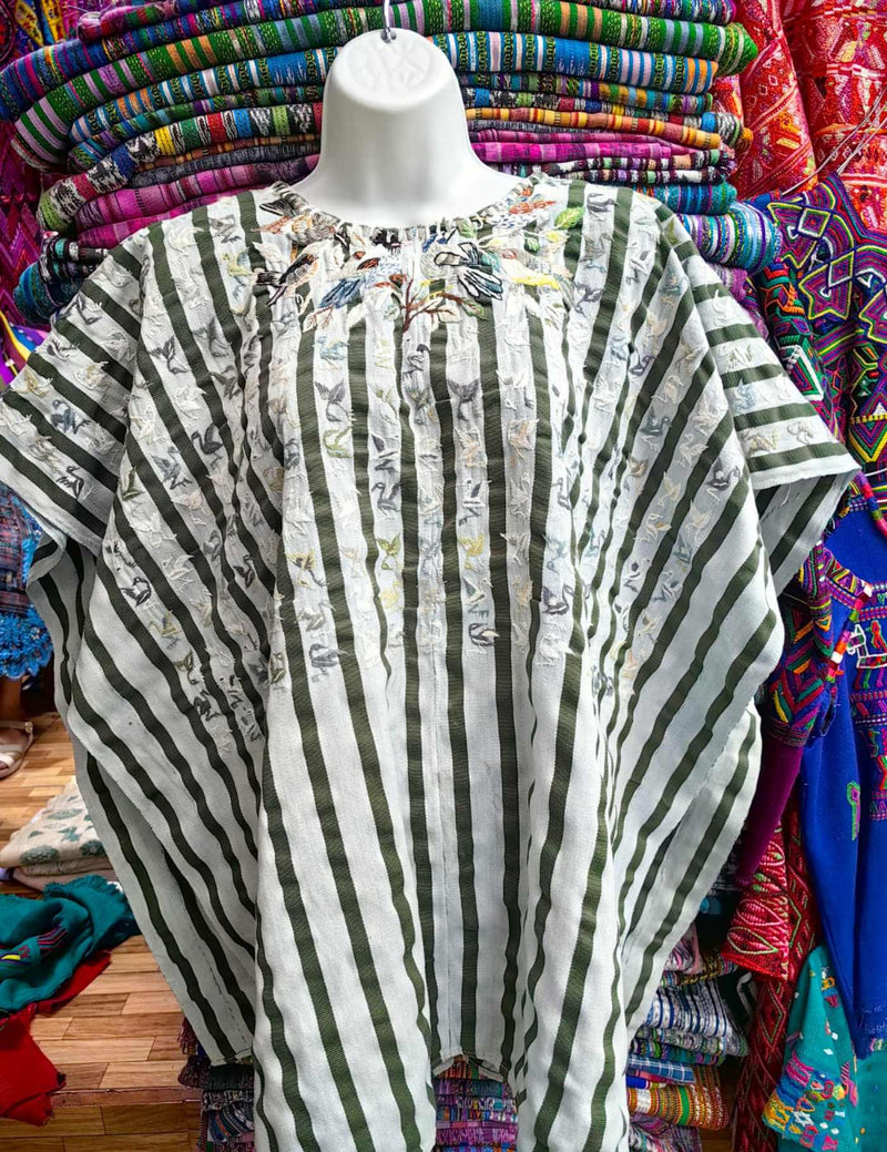 Green and White Striped Santiago Huipil #10-259