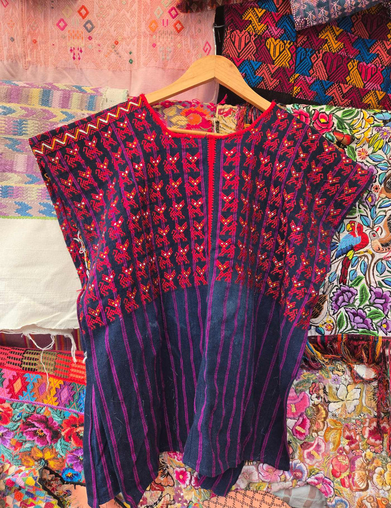 Indigo with Red Cats Nahualá Huipil #10-272