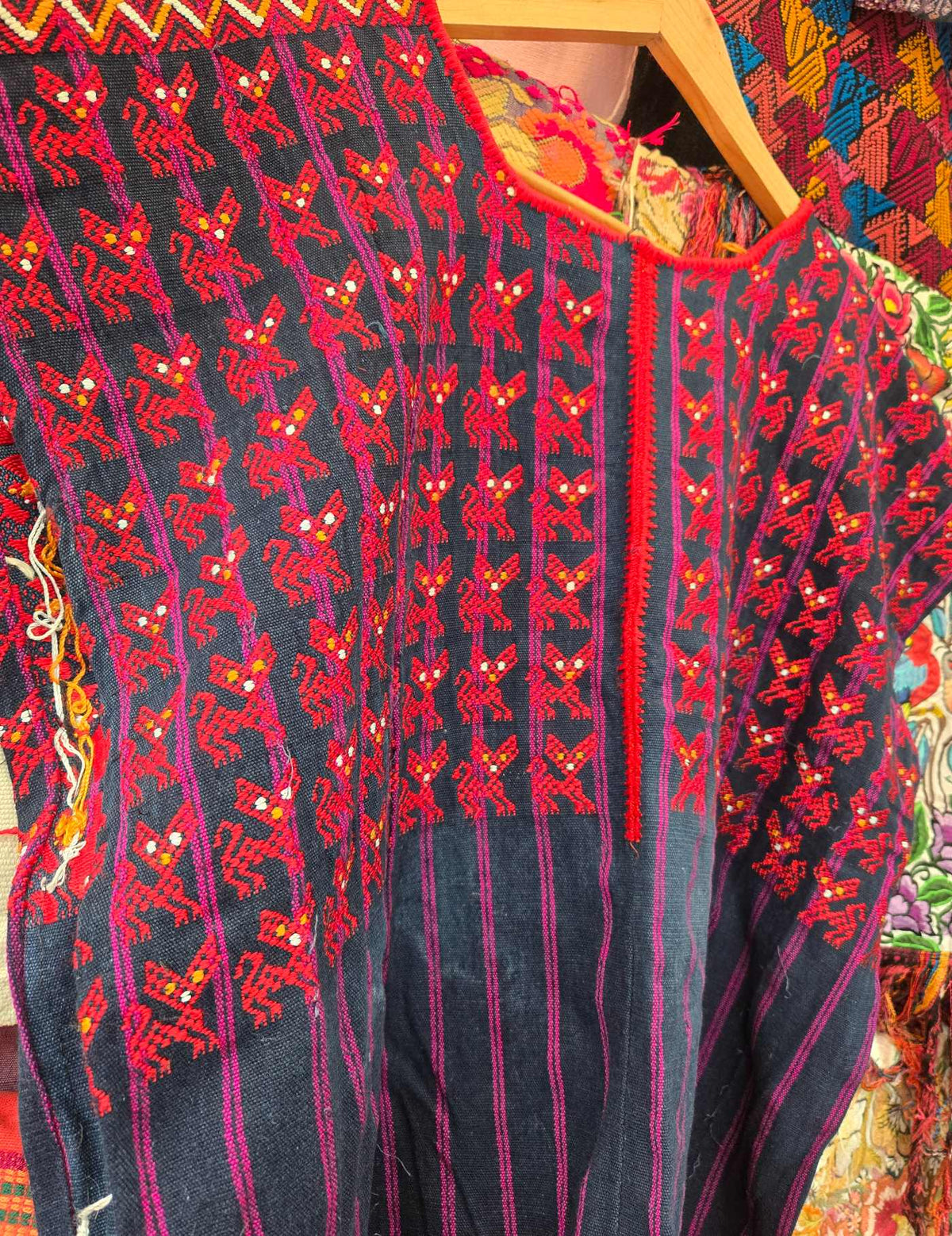 Indigo with Red Cats Nahualá Huipil #10-272