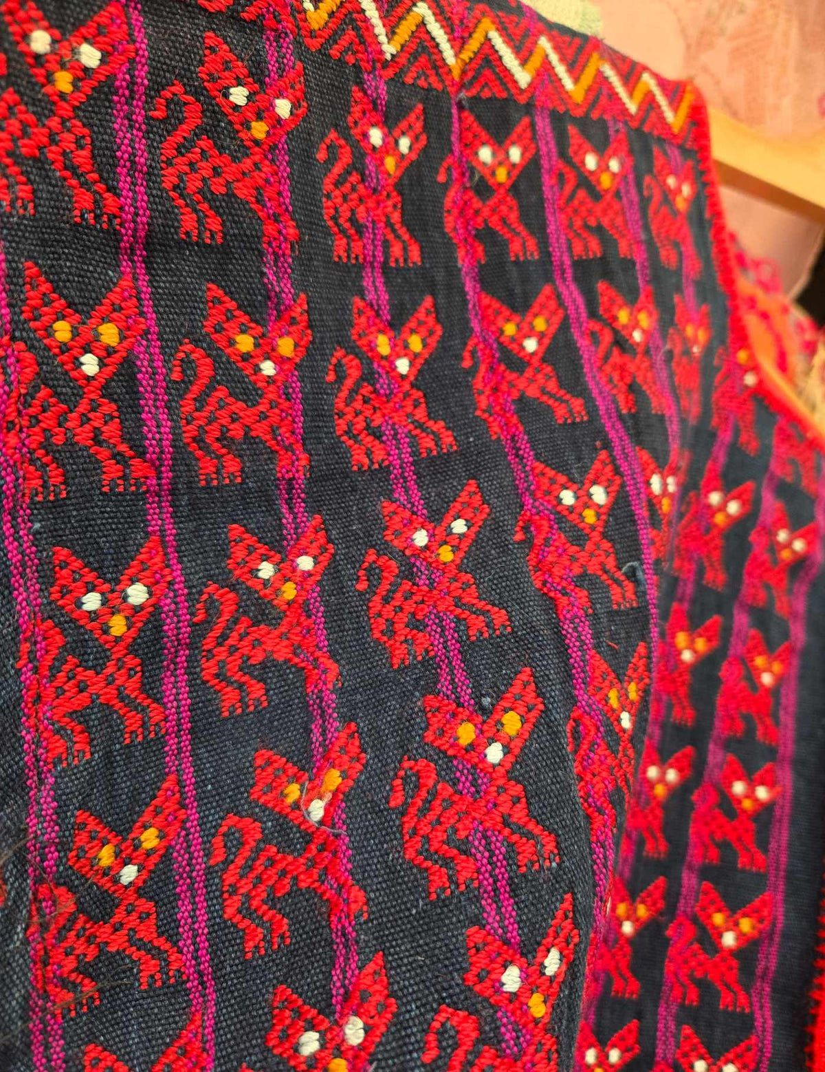 Indigo with Red Cats Nahualá Huipil #10-272