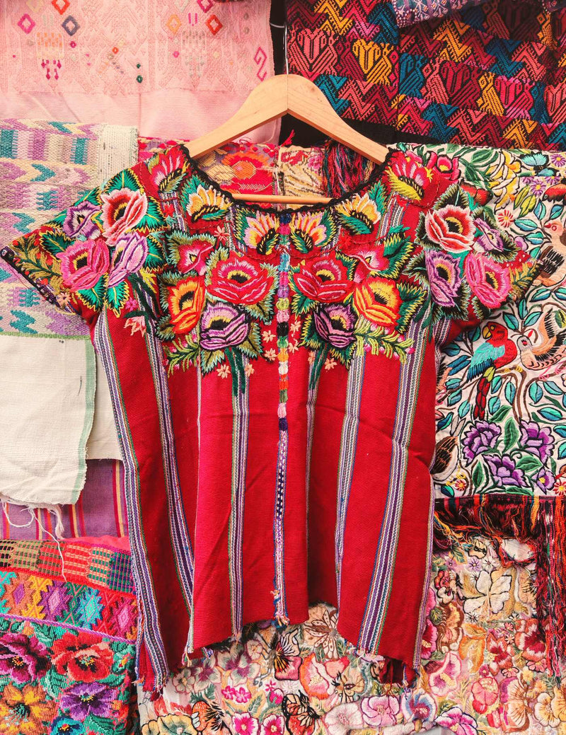 Red Floral Patzún Huipil #10-273