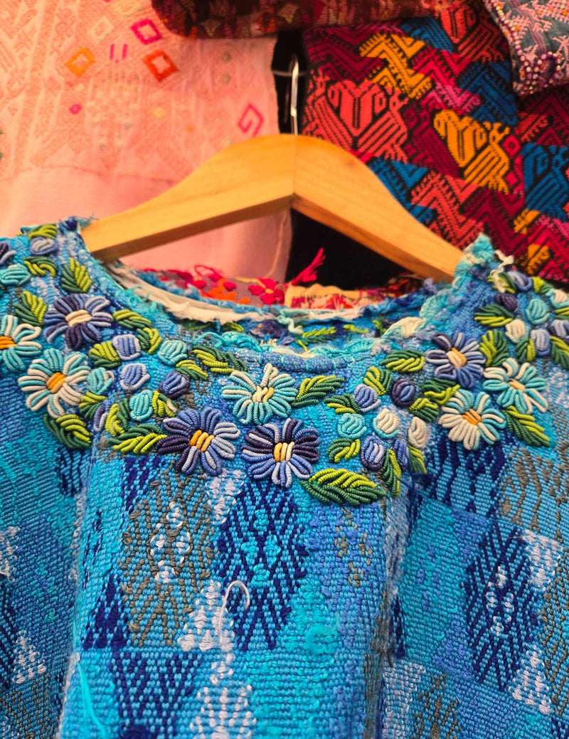 Blue with Rococo Neckline Cobán Huipil #10-277