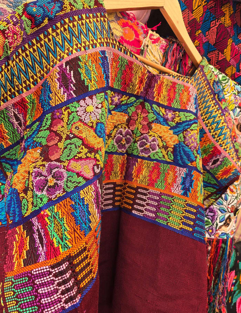 Colourful on Burgundy Comalapa Huipil #10-281
