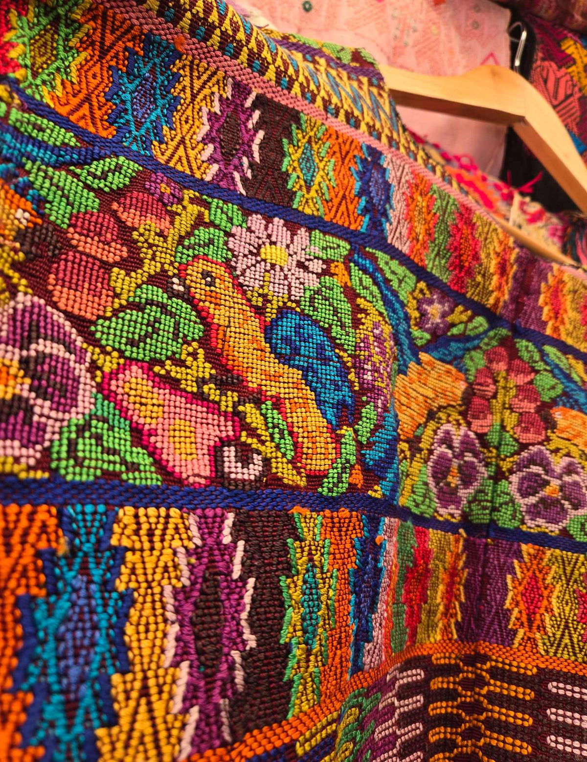 Colourful on Burgundy Comalapa Huipil #10-281