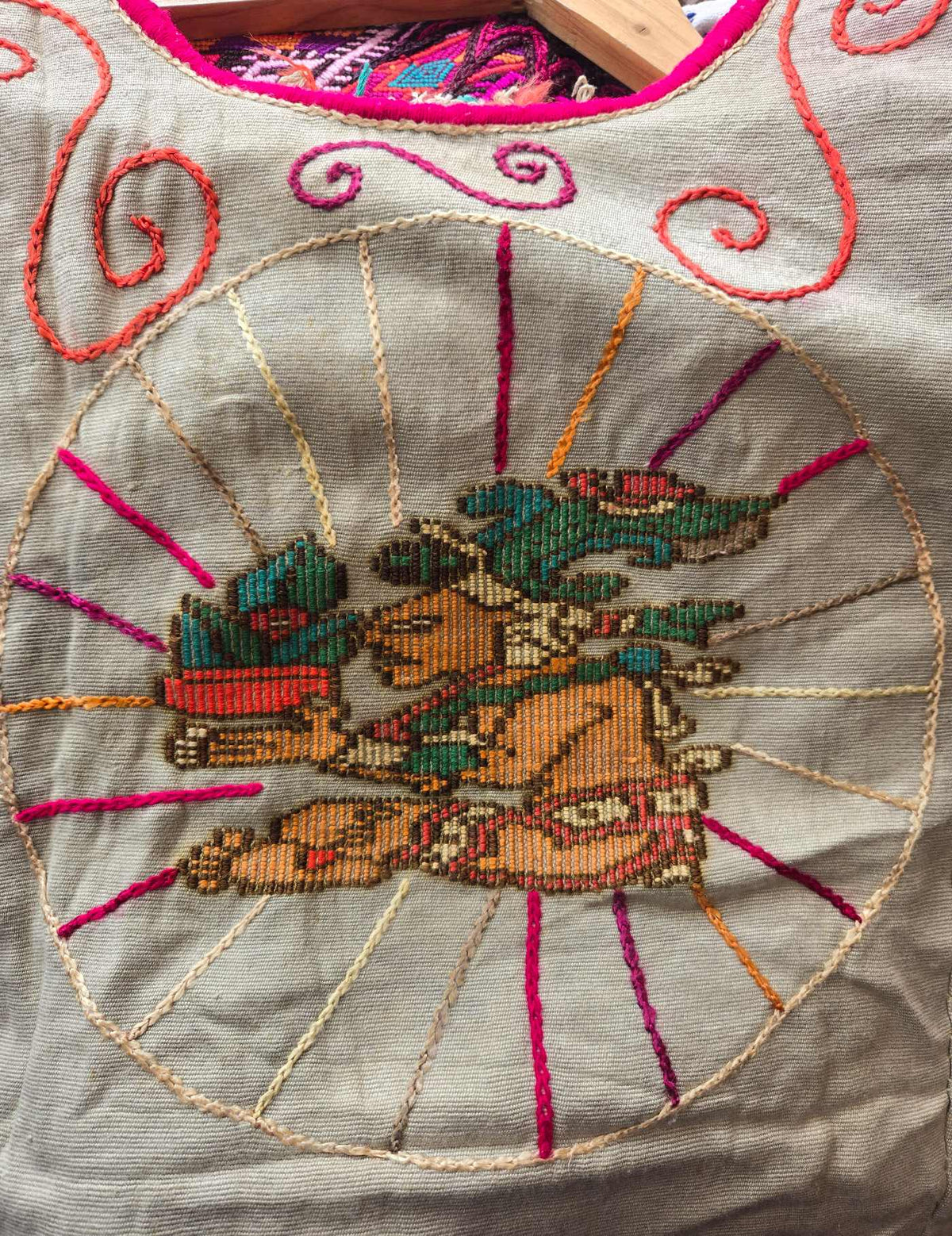Beige with Jum Kaax God, 50 years old Chichicastenango Huipil #10-282