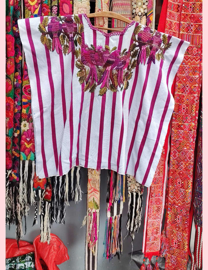 Fuchsia and White Santiago Huipil #10-303