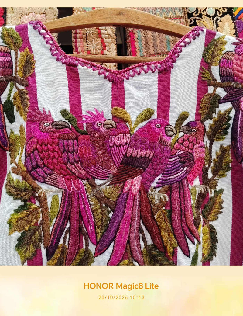 Fuchsia and White Santiago Huipil #10-303