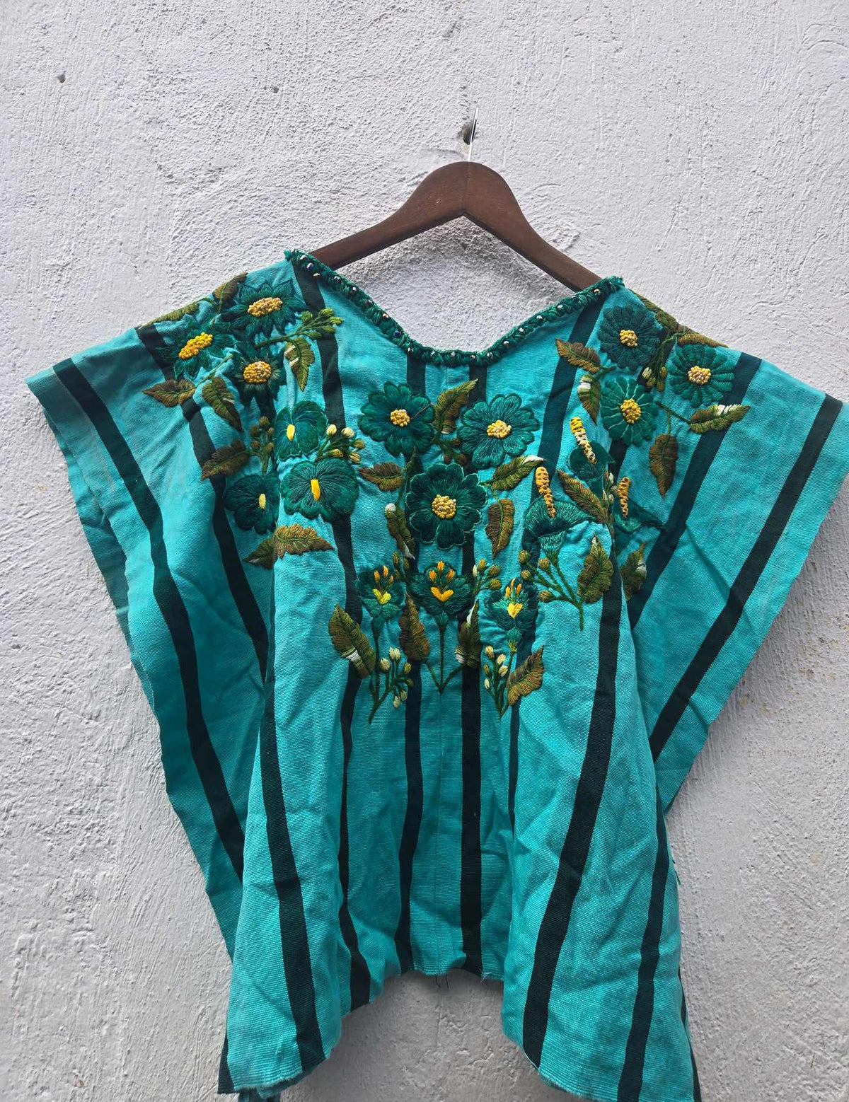 Green Floral Embroidery Santiago Huipil #10-315