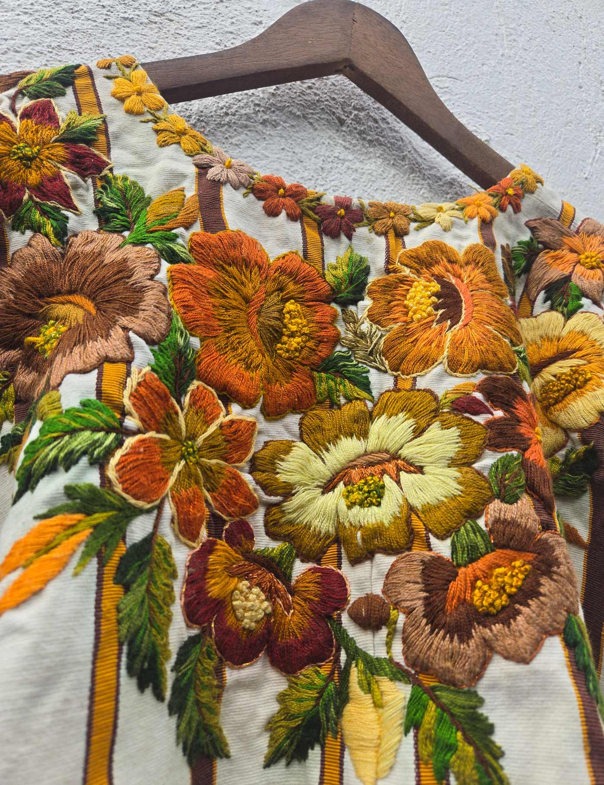 Cream and Brown Floral Santiago Huipil #10-317