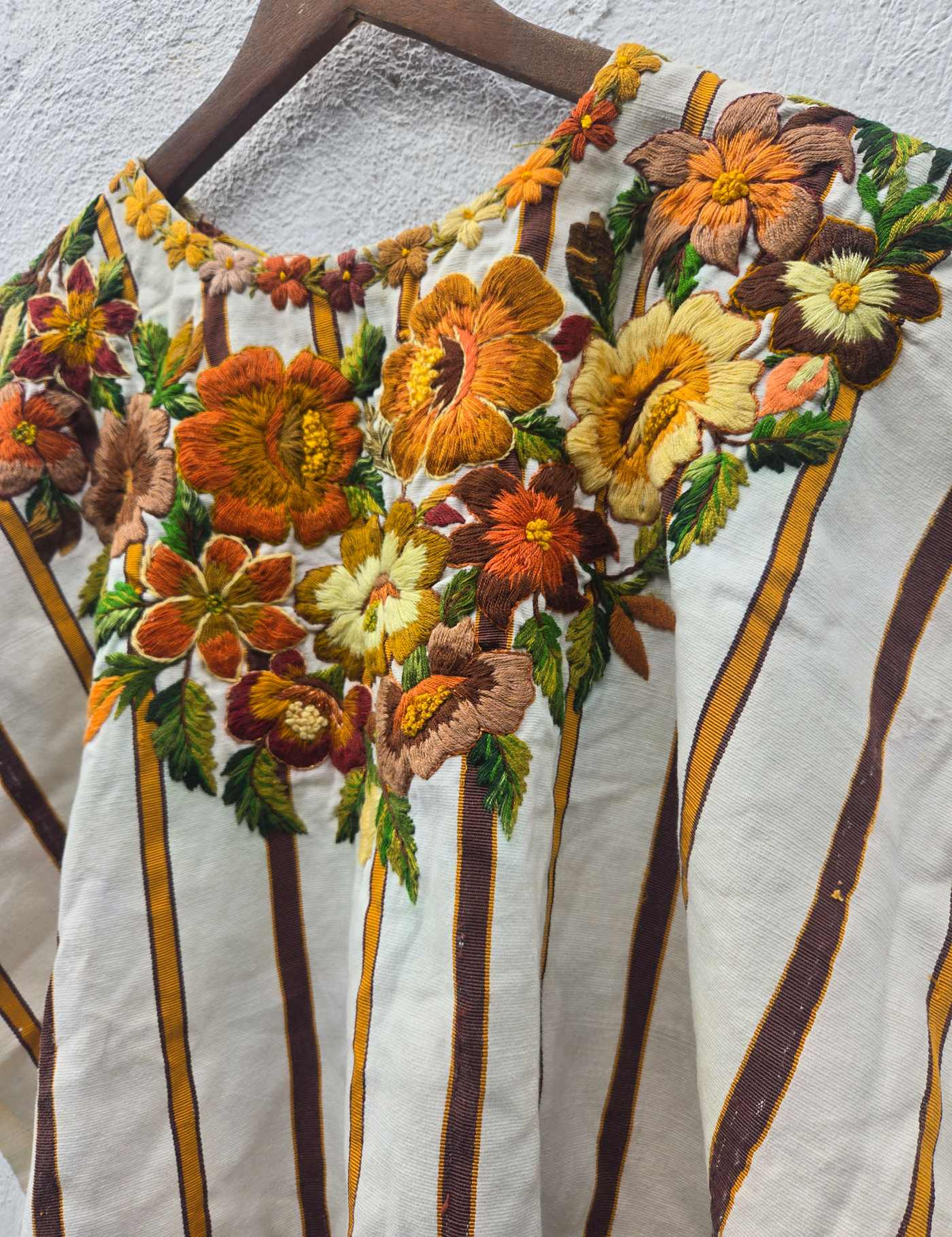Cream and Brown Floral Santiago Huipil #10-317
