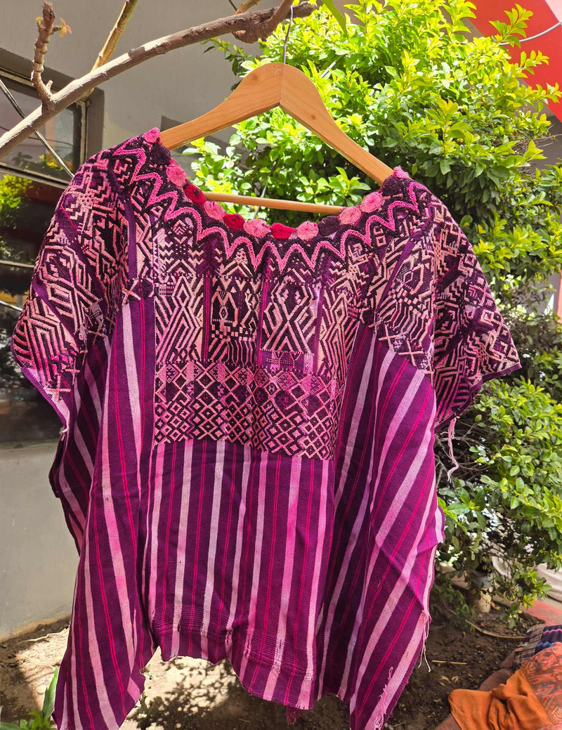 Fuchsia with Silk Embroidery Chichicastenango Huipil #10-347