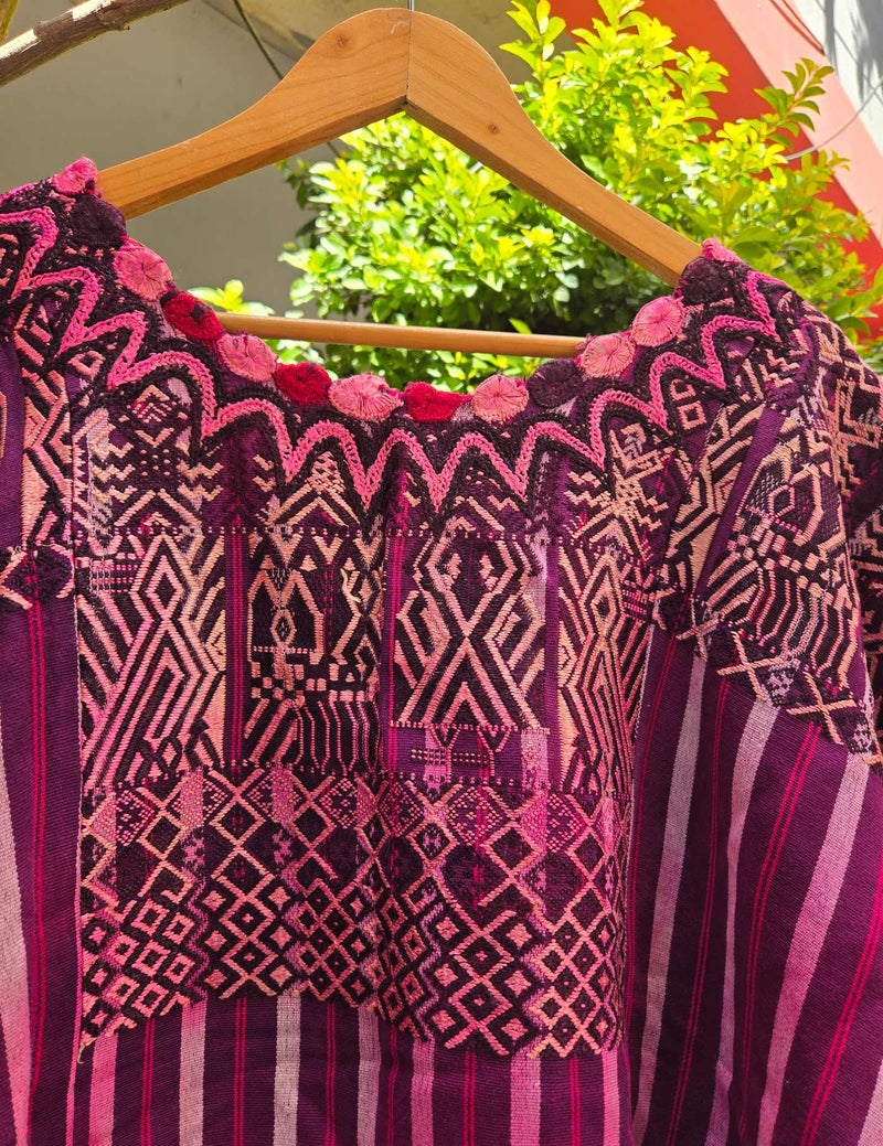 Fuchsia with Silk Embroidery Chichicastenango Huipil #10-347