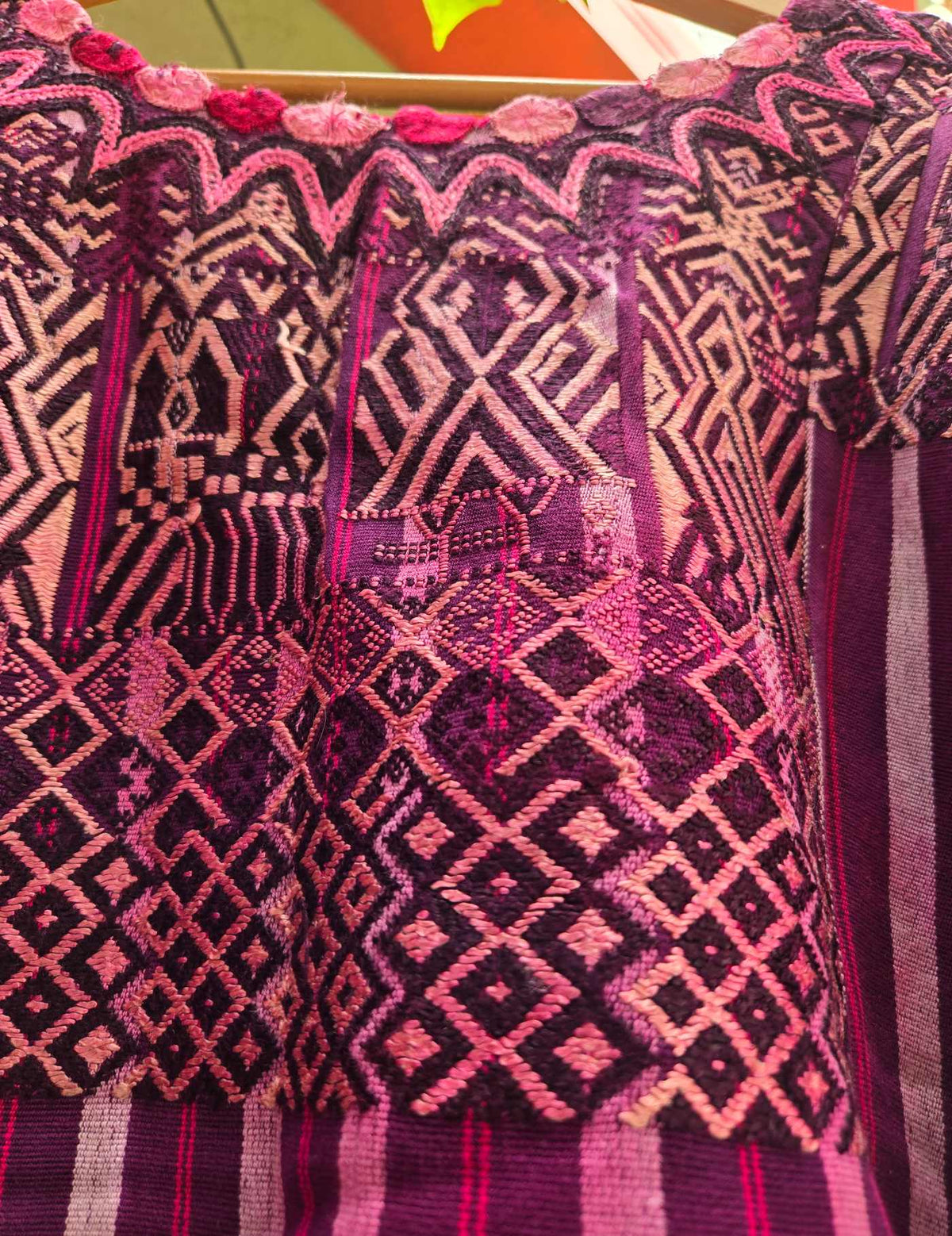 Fuchsia with Silk Embroidery Chichicastenango Huipil #10-347