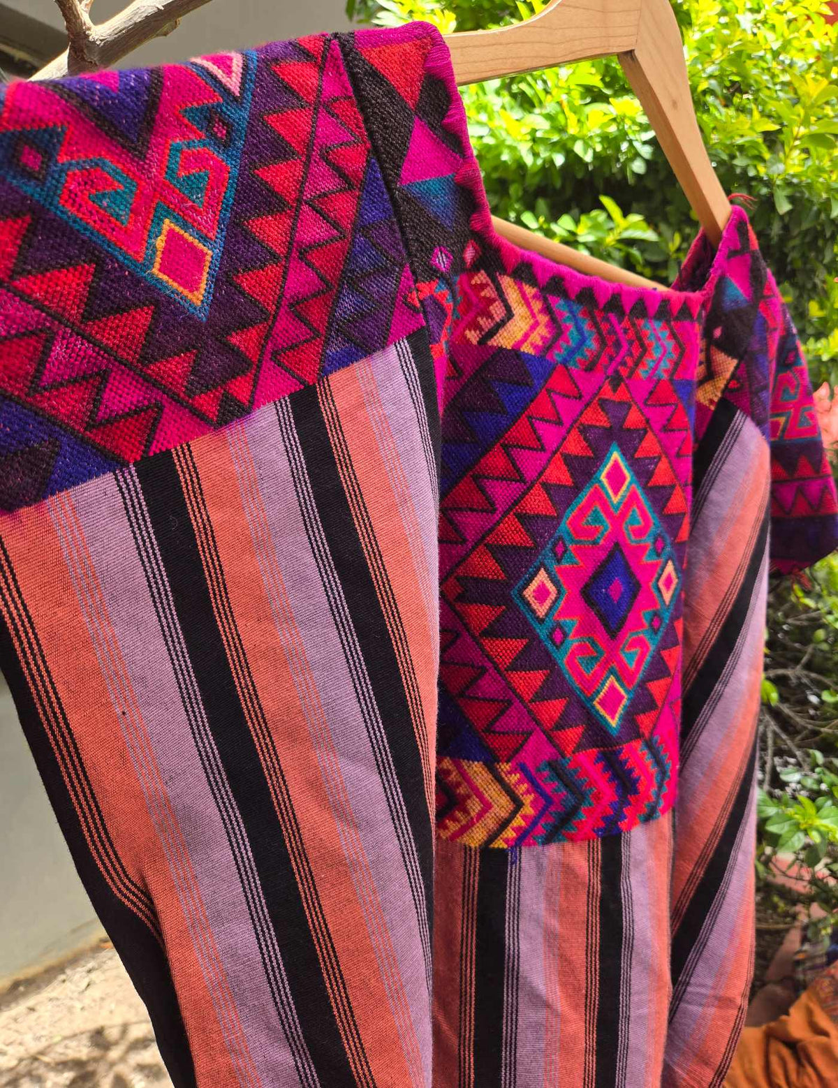 Black Lilac and Coral Striped Chichicastenango Huipil #10-353