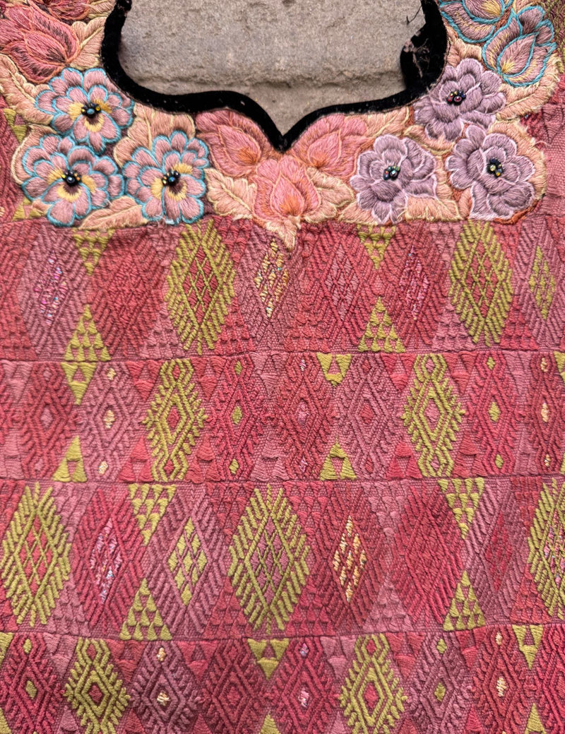 Coral and Yellow Cobán Huipil #10-385
