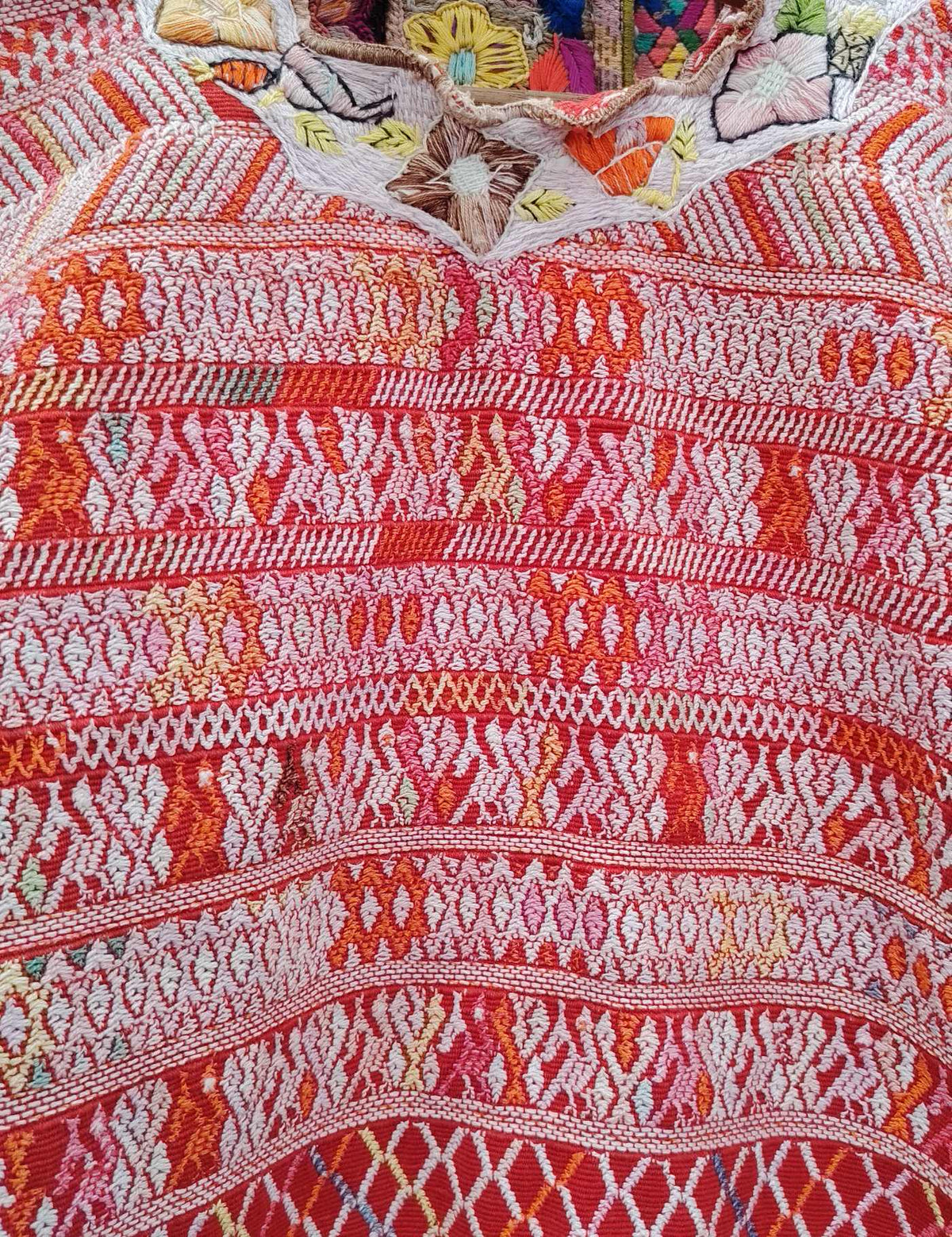 Red and Pink San Juan Cotzal Huipil #10-399