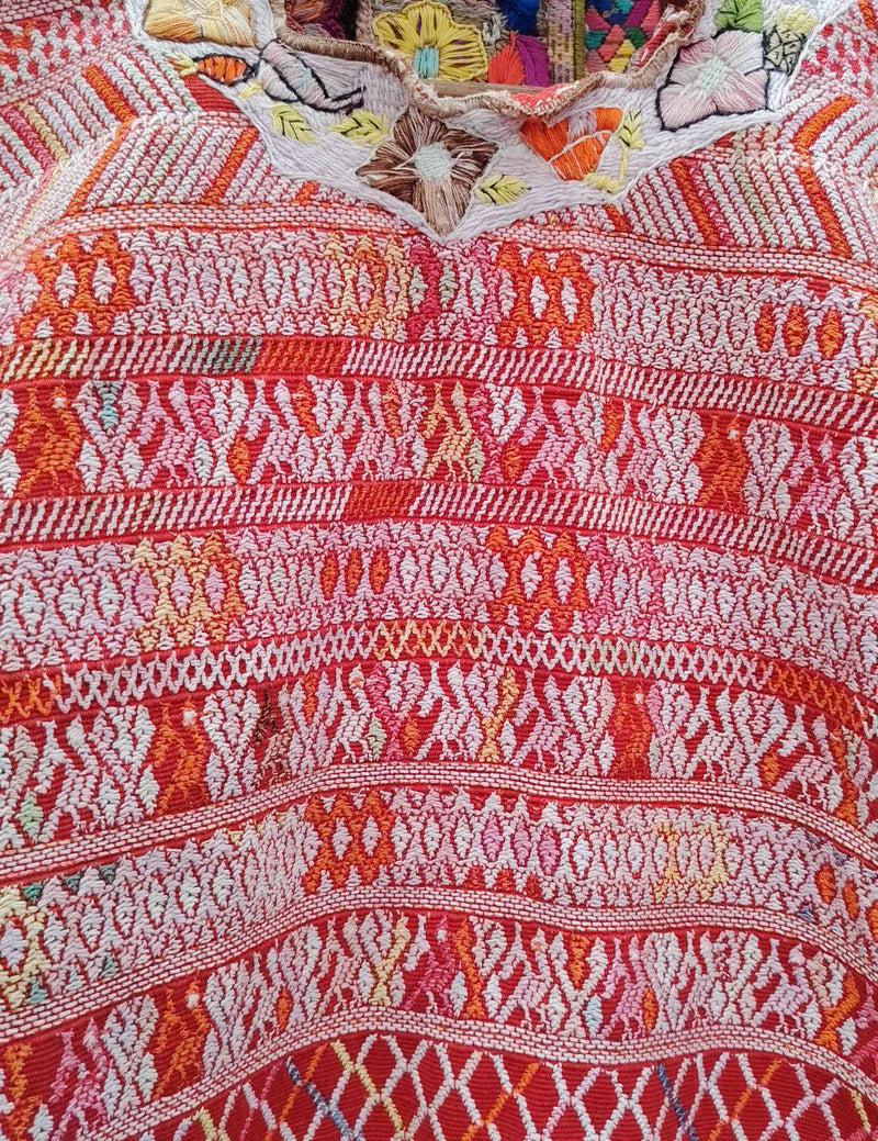 Red and Pink San Juan Cotzal Huipil #10-399