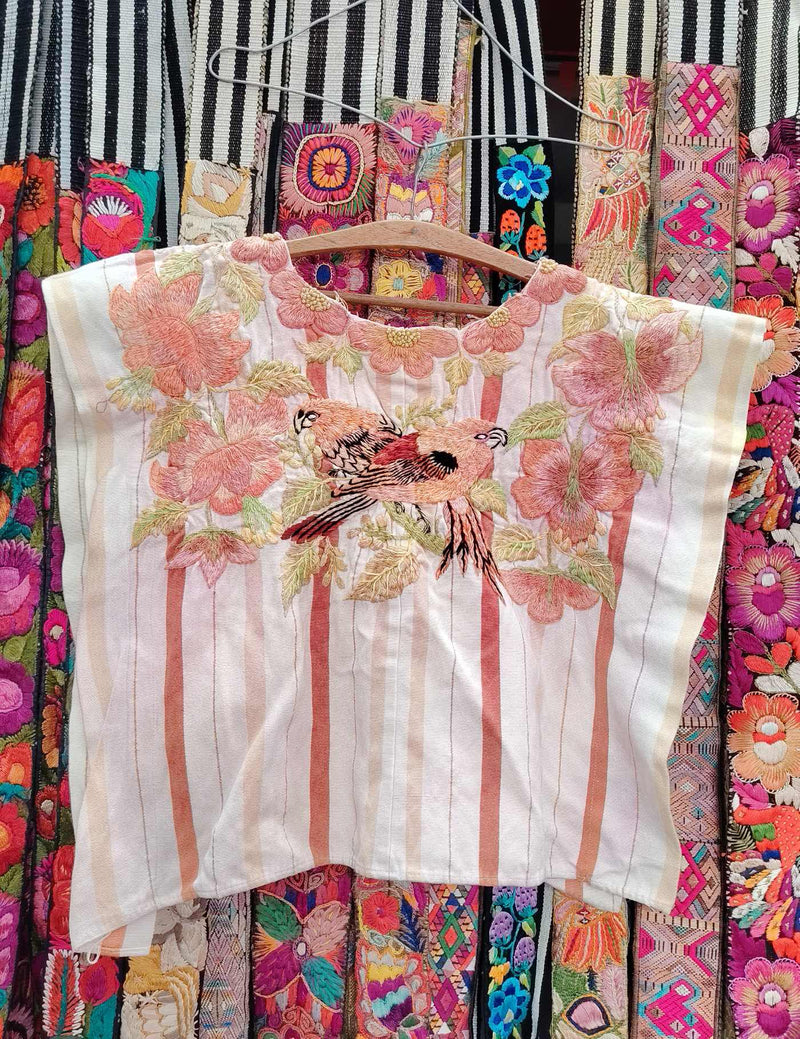 Coral and White Santiago Huipil #10-402