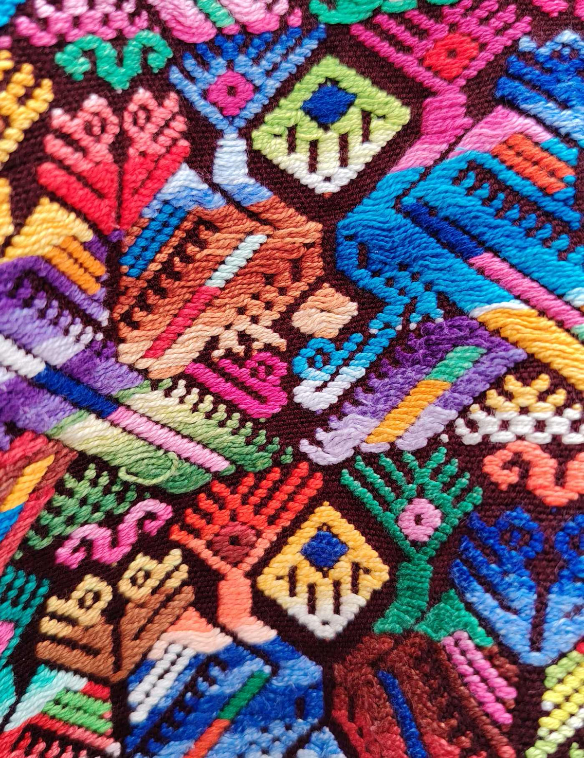 Burgundy with peacocks Nahualá Huipil #10-407