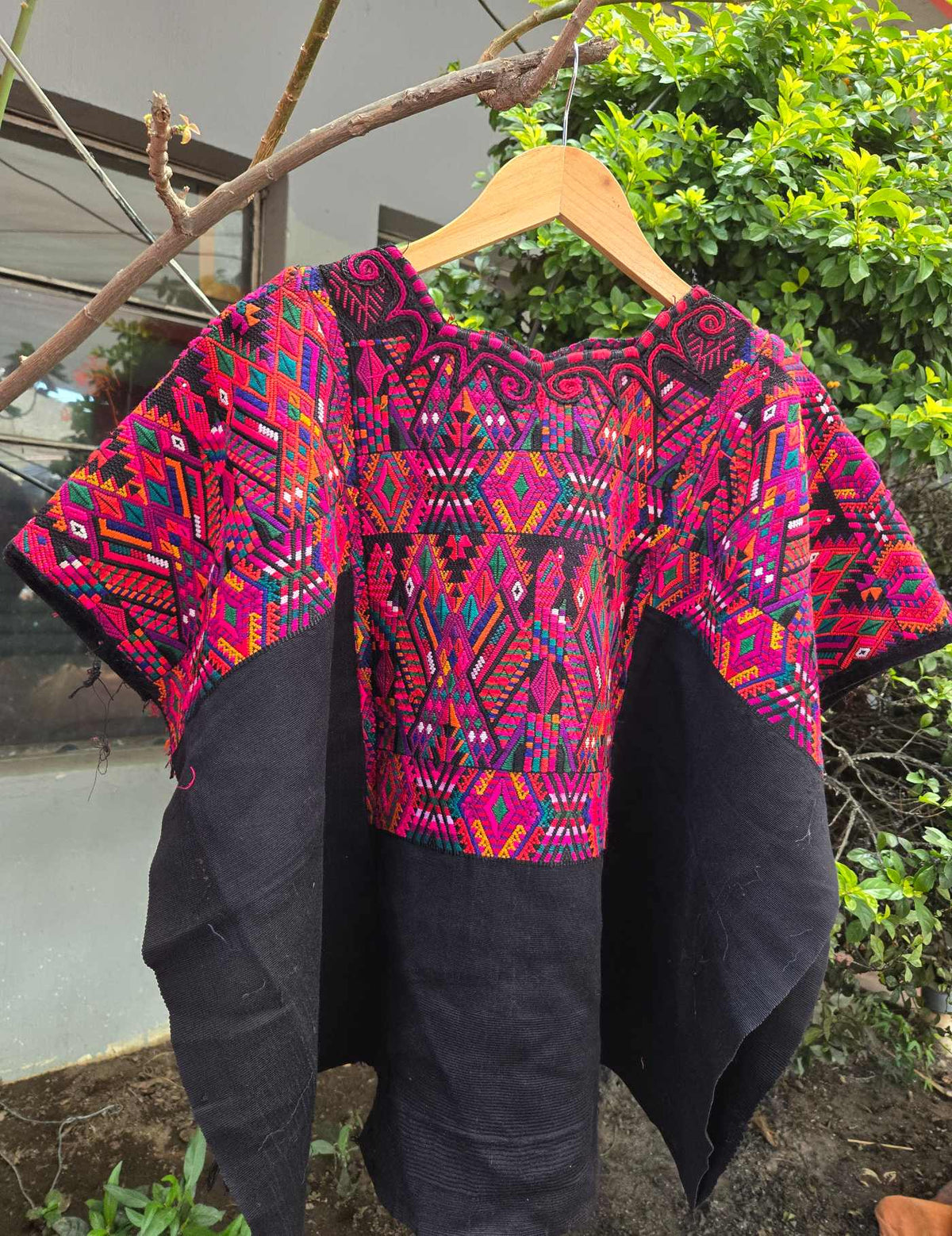Pink and Purple on Black Chichicastenango Huipil #10-417