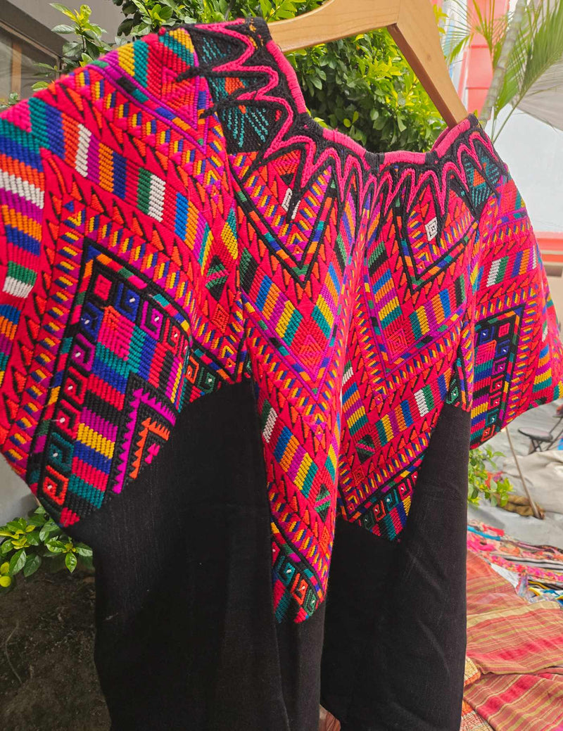 Colourful on Black Chichicastenango Huipil #10-420