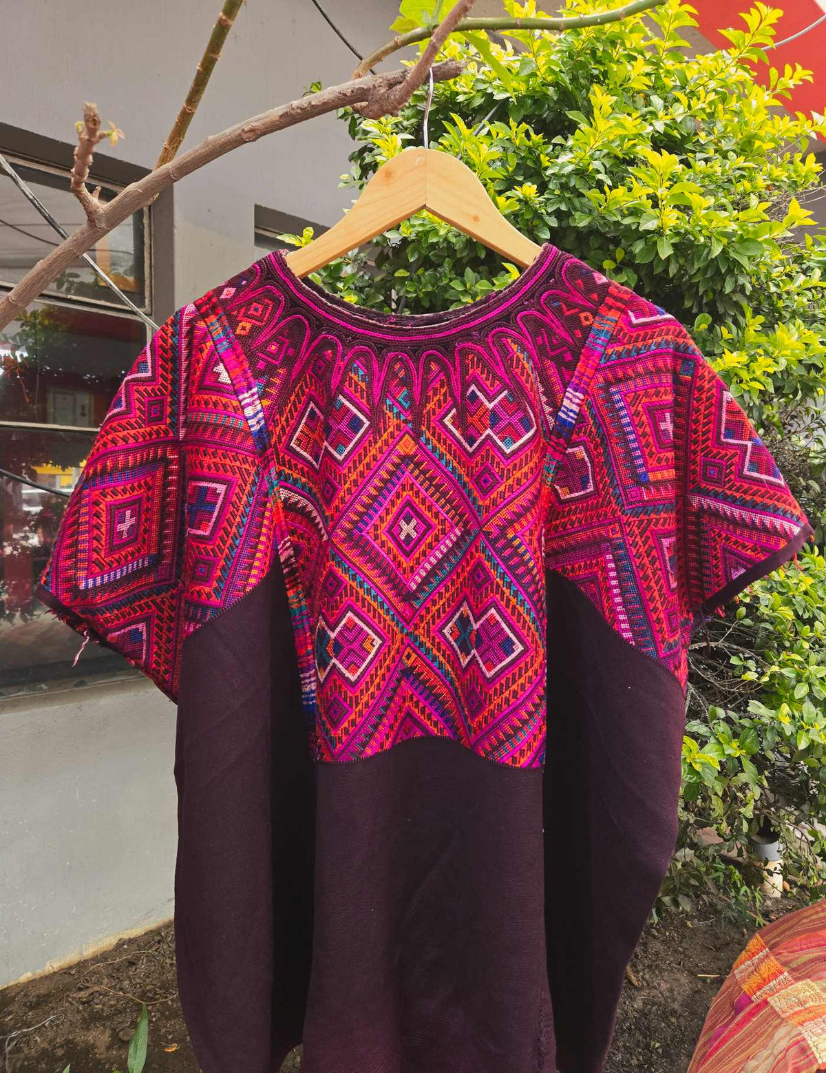 Silk Geometric embroidery Chichicastenango Huipil #10-421