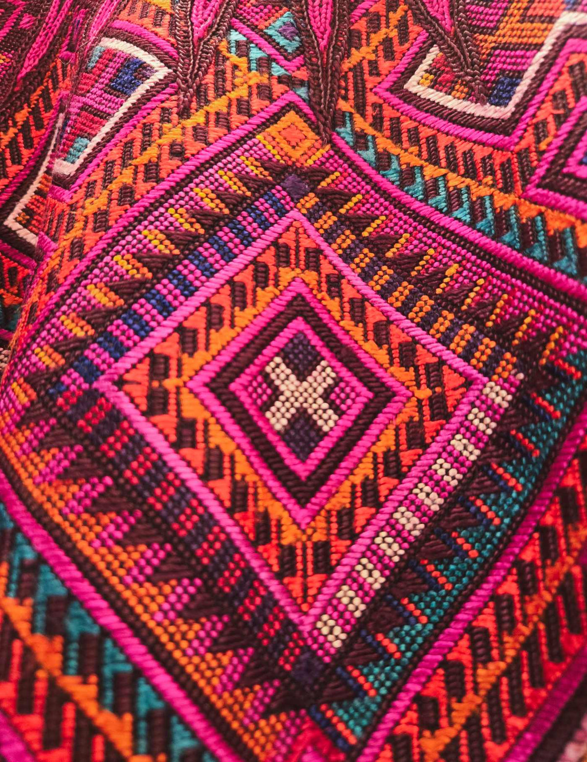 Silk Geometric embroidery Chichicastenango Huipil #10-421