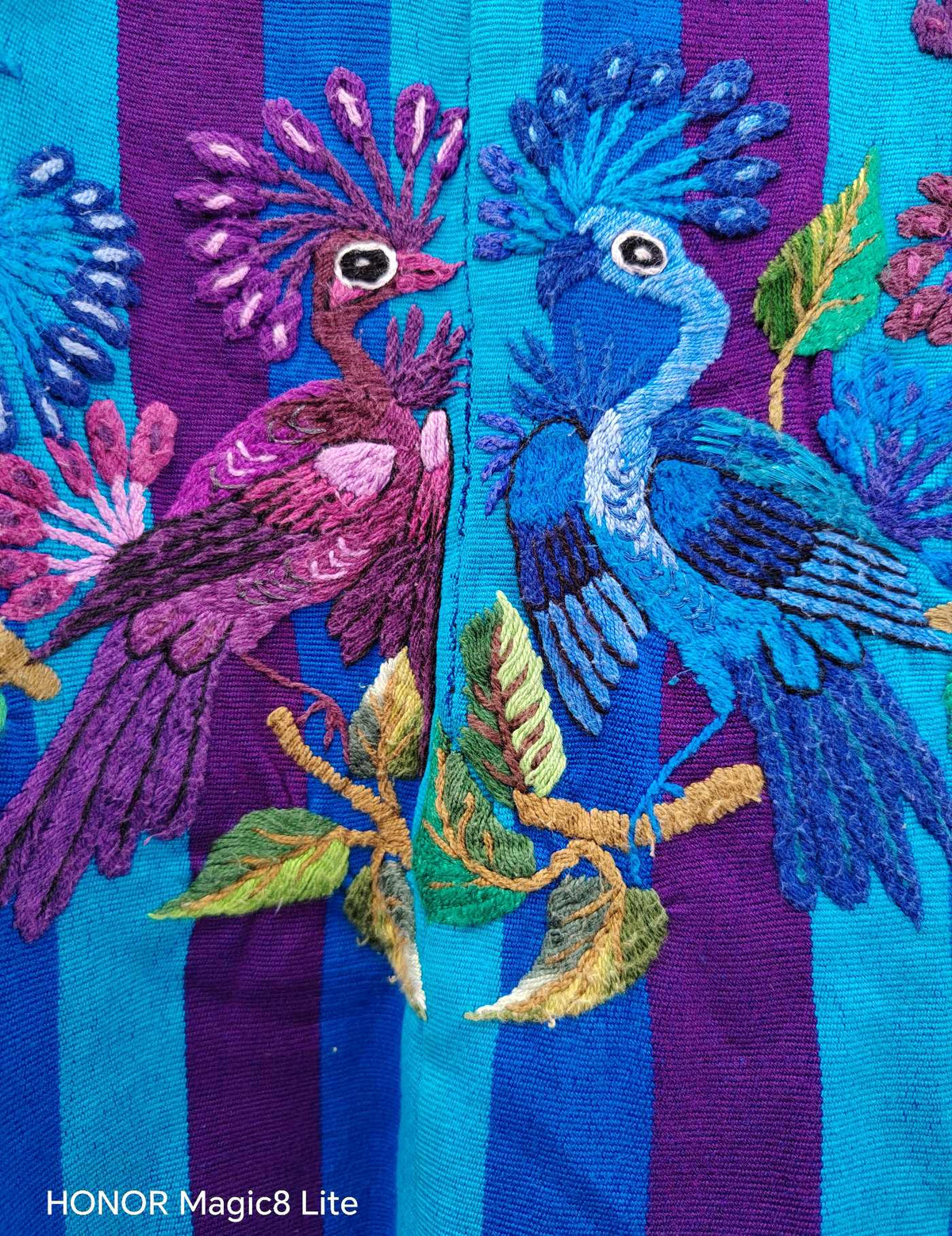 Blue and Berry Peacocks Santiago Huipil #10-425