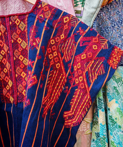 Vintage Guatemalan huipil with handwoven Mayan embroidery
