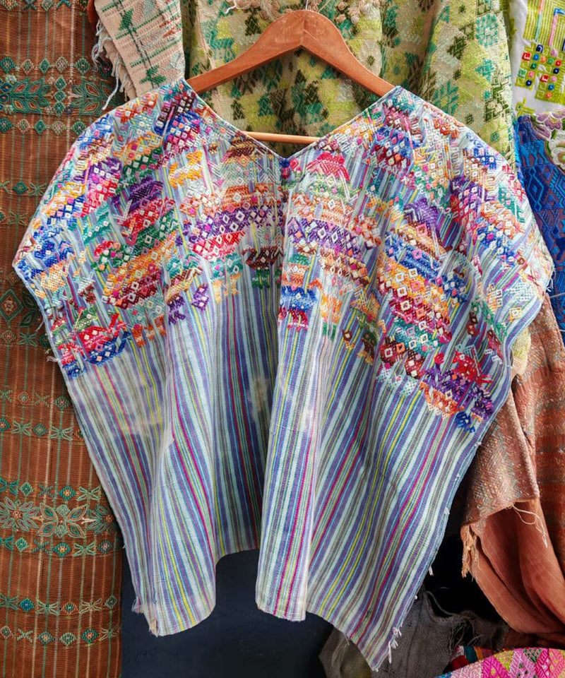 Pale indigo striped Nahuala huipil