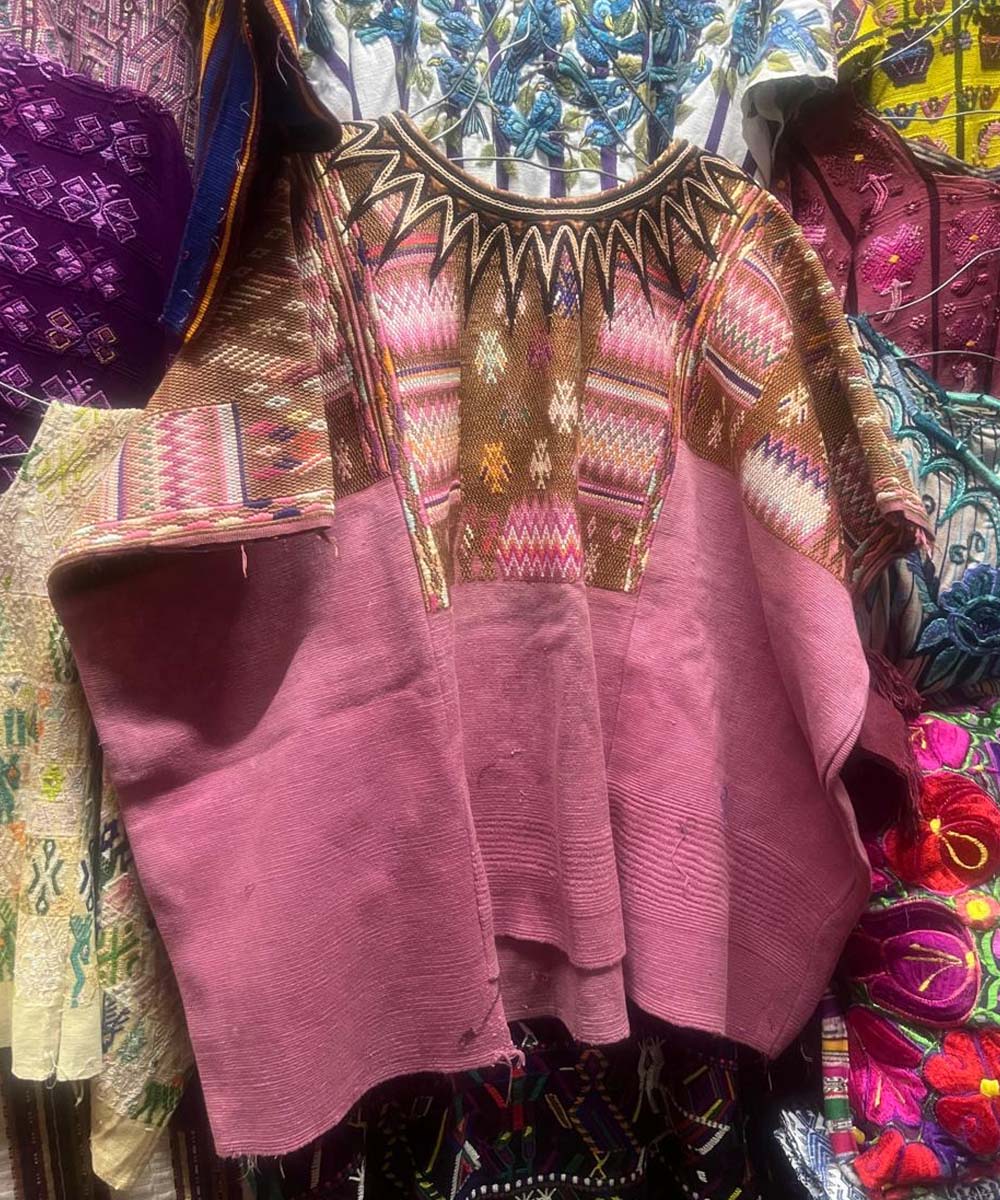 Pink and brown Chichi huipil