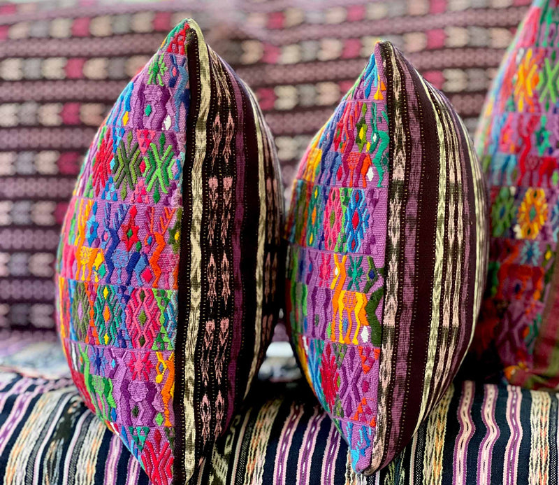 Pillow made from vintage Guatemalan huipil textiles 