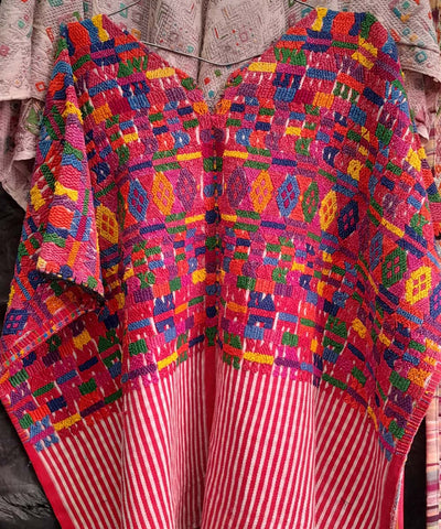 Red and purple huipil with stripes