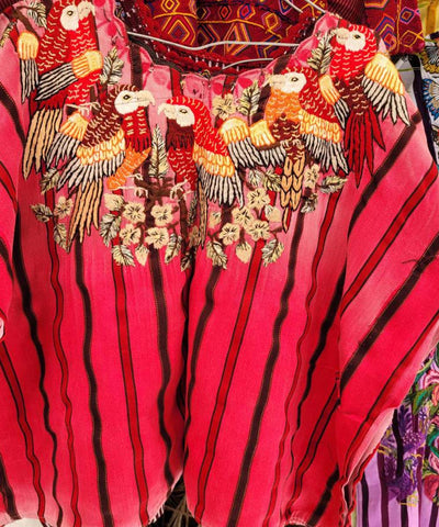 Red Santiago huipil with birds
