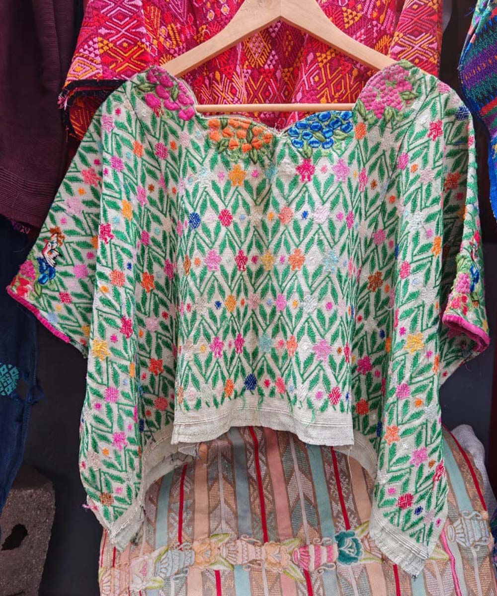 Guatemalan huipil in green and pink