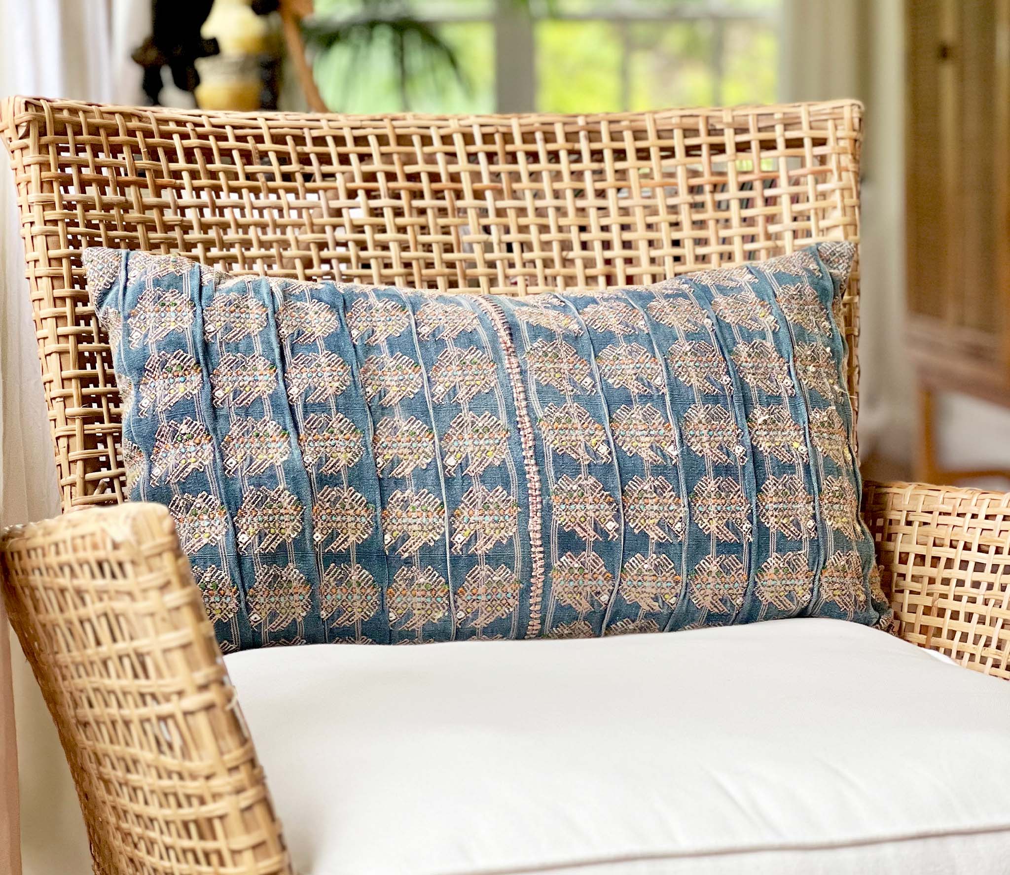 Indigo Nahuala Pillow with turkeys