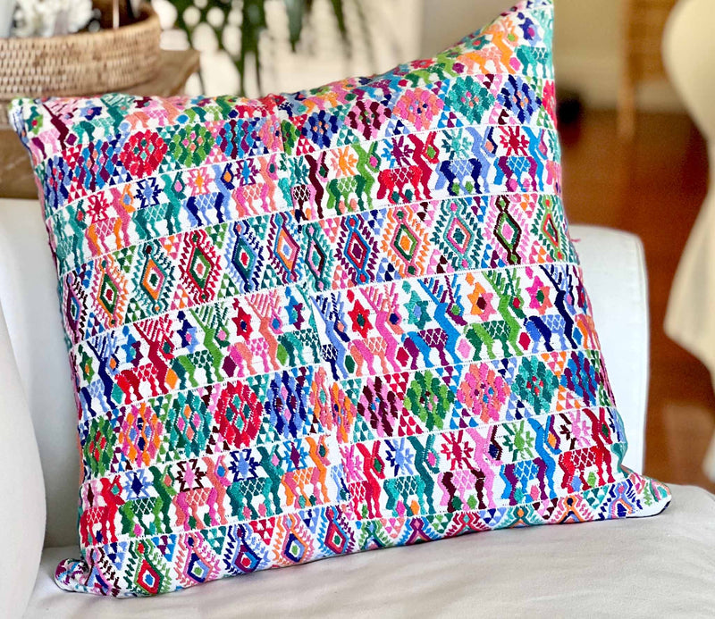 Pillow made from vintage Guatemalan huipil textiles 