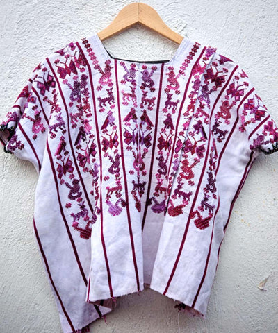 Berry and white San Lucas Toliman huipil