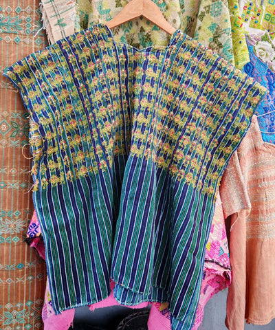 Striped indigo Nahuala huipil with lions