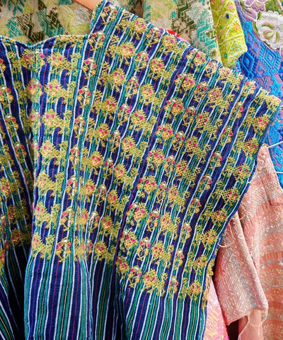 Striped indigo Nahuala huipil with lions