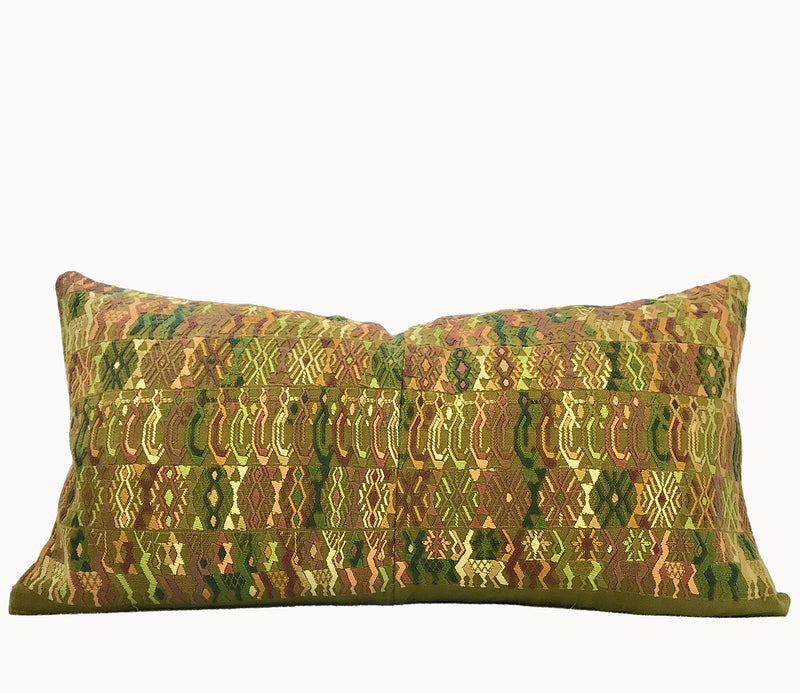 Guatemalan Huipil Pillow - Green Coban XVII