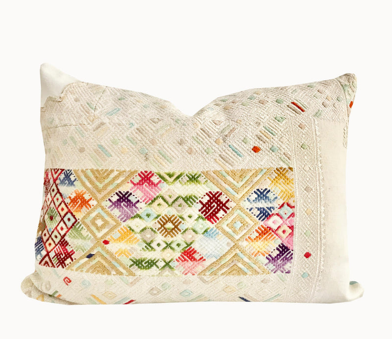 Vintage textile huipil cushion