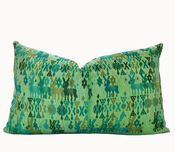Guatemalan Huipil Pillow - Green Coban VI