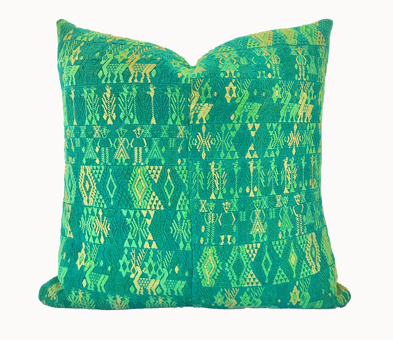 Vintage textile cushions made from a Guatemalan huipil and corte.