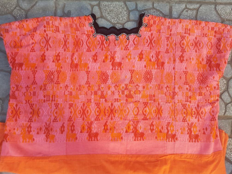 Guatemalan Huipil Pillow - Orange Coban VI