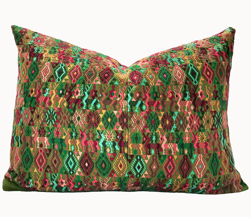 Guatemalan Huipil Pillow - Green Coban XX